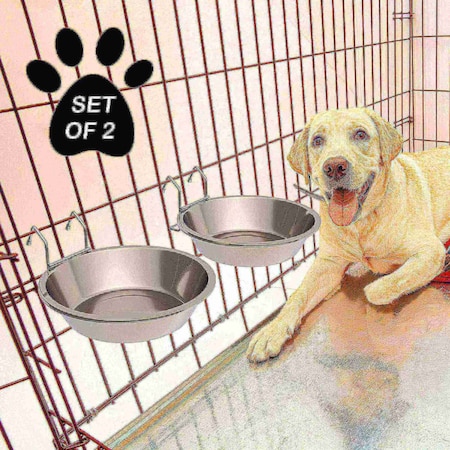 Pet Adobe Set of 2 Stainless Steel Hanging Pet Bowls for Food and Water, Dogs / Cats 48-Fl Oz 975685JCY
